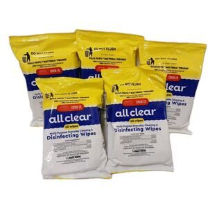 5 Pkgs All Clear Disinfecting Wipes Kill 99.9% Bacteria Flu Viruses C-19 CITRUS